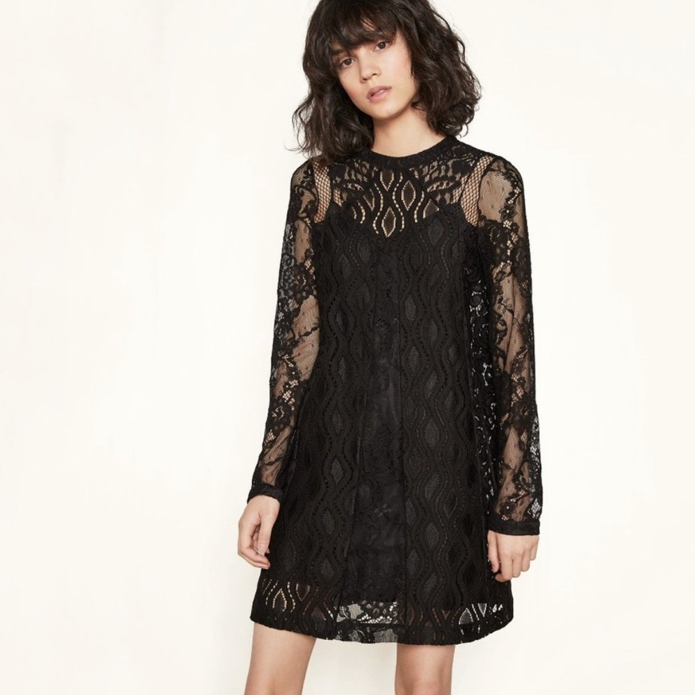 Maje ROSSA Black Lace Long Sleeve Romantic Goth Whimsigoth Mini Dress 2